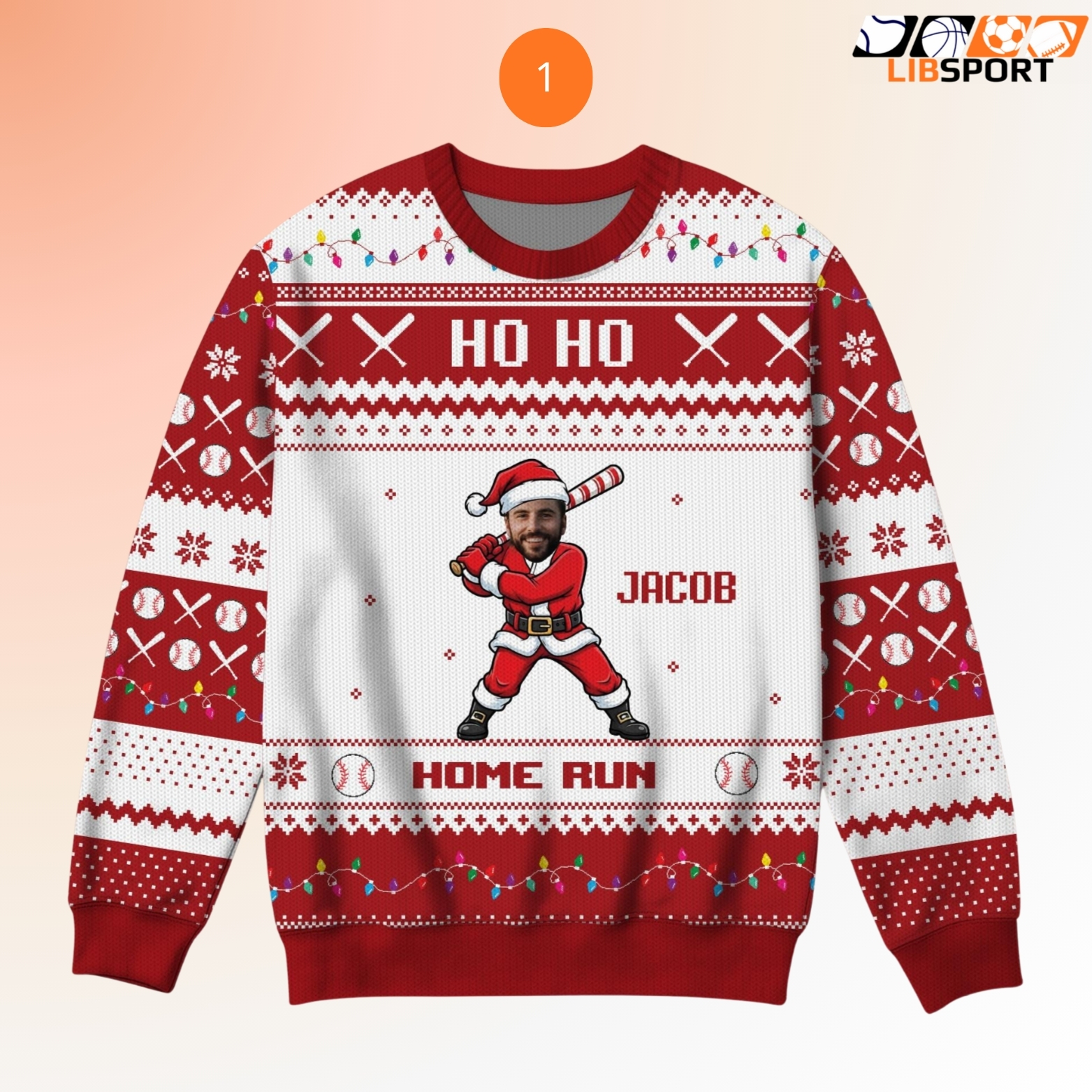 Funny Baseball Xmas Ugly Sweater, Custom Face Santa Outfit Shirt, Personalized Christmas Name Gift